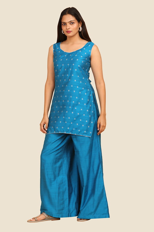 Women's Sleeveless Jacquard Short Kurta
