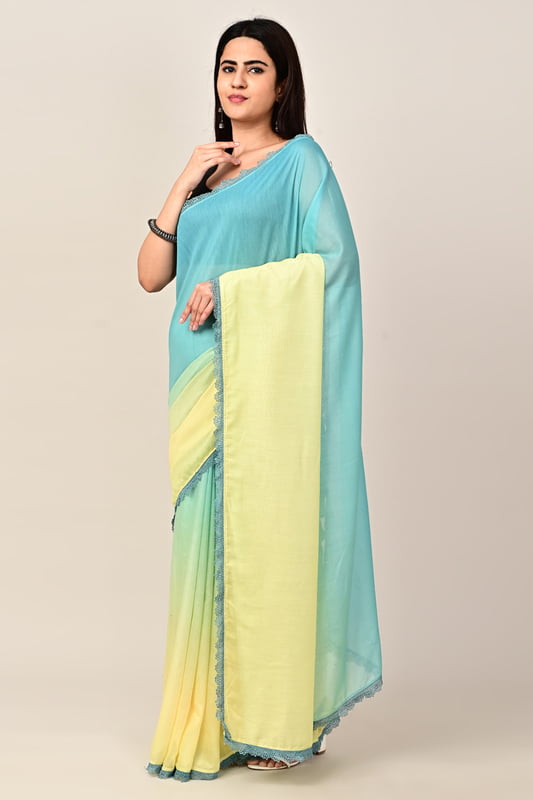 Women's Coastal Ombre Saree - Tealscape
