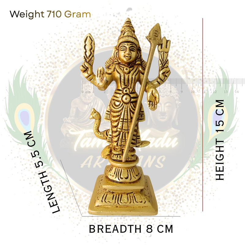 Pure Brass Lord Murugan Idol | Handcrafted by Tamil Nadu Artisans | Traditional Pooja Murti | Home Temple & Spiritual Décor – 708 g