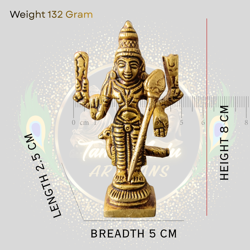 Pure Brass lord Murugan Idol | Handcrafted Tamil by Nadu Artisans | Compact Pooja Murti for Home & Office – 132 g