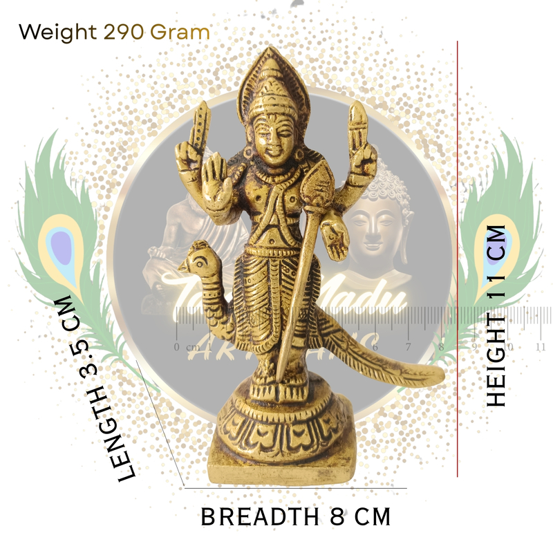 Pure Brass Peacock Murugan Idol (Big Size) | Handcrafted by Tamil Nadu Artisans | Powerful Spiritual Pooja Murti – 292 g
