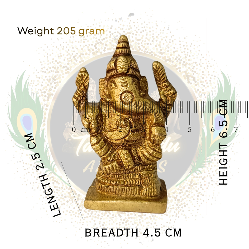 Pure Brass Vinayagar Flat Base – 205 g  • Material: 100% Pure Brass | Weight: 205 g • Hand Crafted by Tamil Nadu Artisans, stable flat base • Ideal for daily pooja & vastu placement