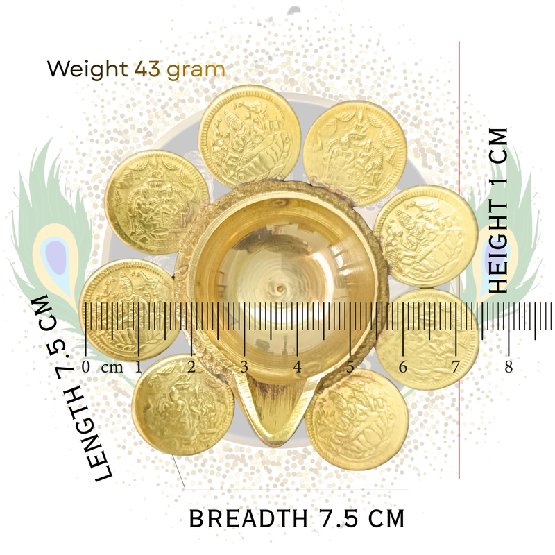 Pure Brass 8 coin Lakshmi Kubera Vilakku | Handcrafted Tamil Nadu Artisans | Prosperity Pooja Lamp – 43 g