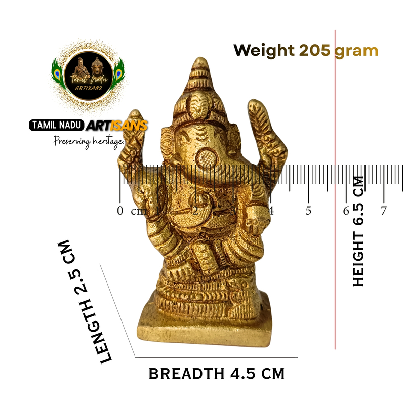 Pure Brass Vinayagar Flat Base – 205 g | 100% Pure Brass | 205 g | Hand Crafted by Tamil Nadu Artisans, stable flat base | Ideal for daily pooja & vastu placement