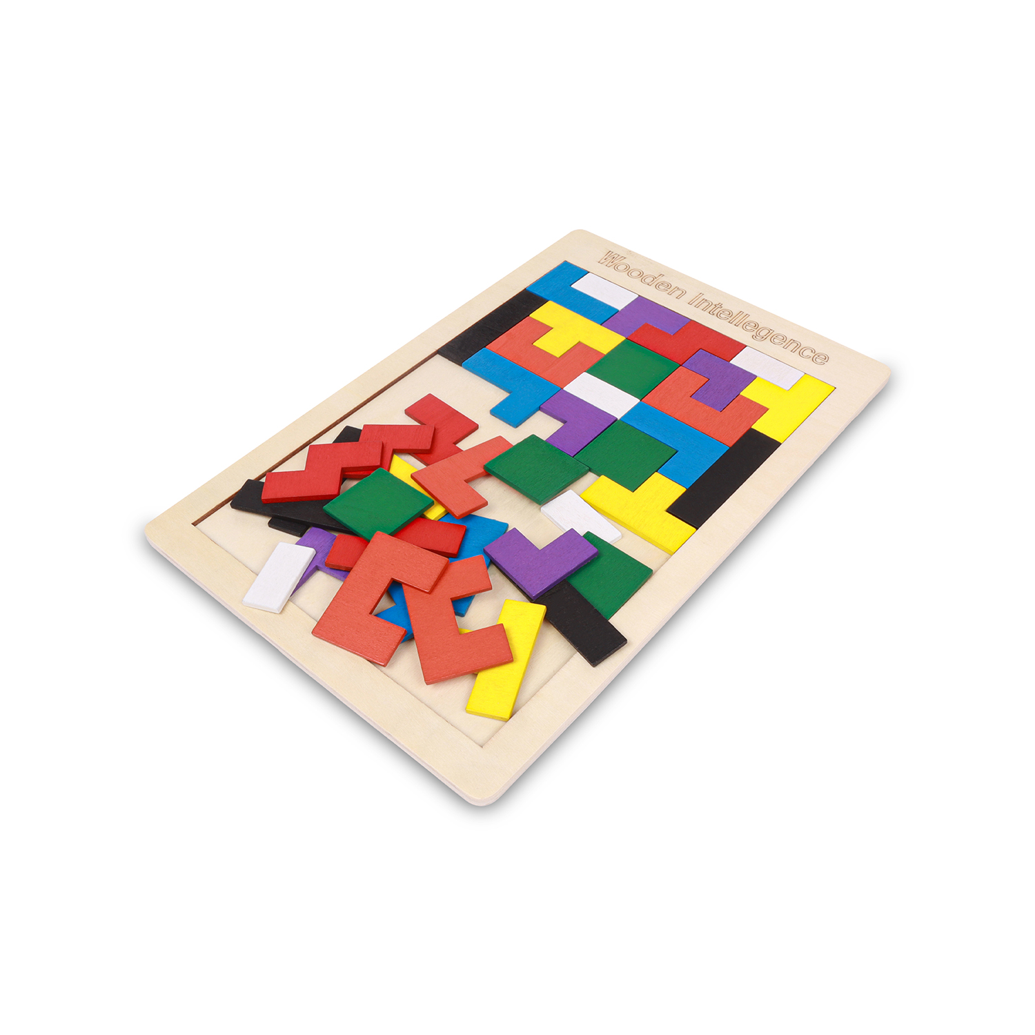 Wooden Russian Block Puzzle for Kids and Adults | Classic Tetris-Style Brain Teaser Toy | Colorful Tangram Montessori Game for Logical Thinking and Shape Recognition