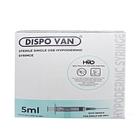 HMD Dispo Van Syringe 5ml 24G x 1 Inch Needle | Sterile Disposable Luer Slip Syringe | Box of 100