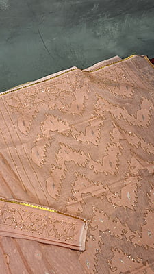 Peach Pink Jamdani Saree with Golden Katdana Work Peach Pink Jamdani Saree with Golden Katdana Work