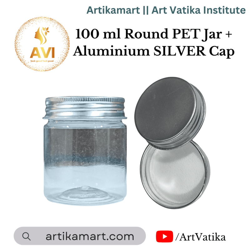 100 ml Round PET Jar + Aluminium SILVER Cap 100 ml Round PET Jar + Aluminium SILVER Cap