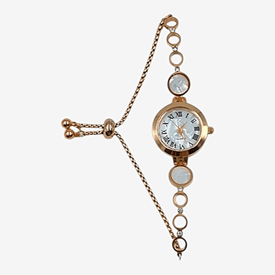Rose Gold Mother of Pearl Bolo Bracelet Watch for Women