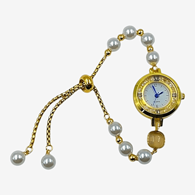 Elegant Gold Pearl Square Bracelet Watch for Women - Analog Quartz
