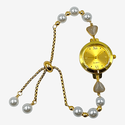 Elegant Gold Pearl Teardrop Bracelet Watch for Women - Adjustable