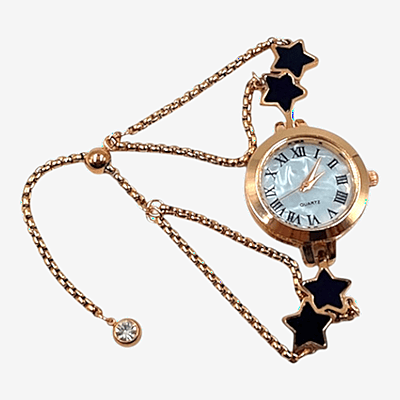 Rose Gold Star Bracelet Watch with Roman Numeral Dial
