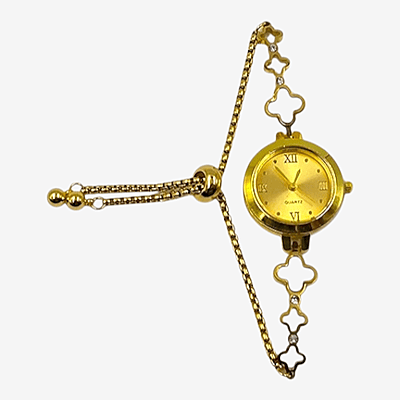 Gold Clover Bracelet Watch with Adjustable Bolero Chain