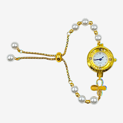 Elegant Gold & Pearl Butterfly Bracelet Watch for Women