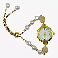 Elegant Women's Pearl & Cat-Eye Stone Bracelet Watch