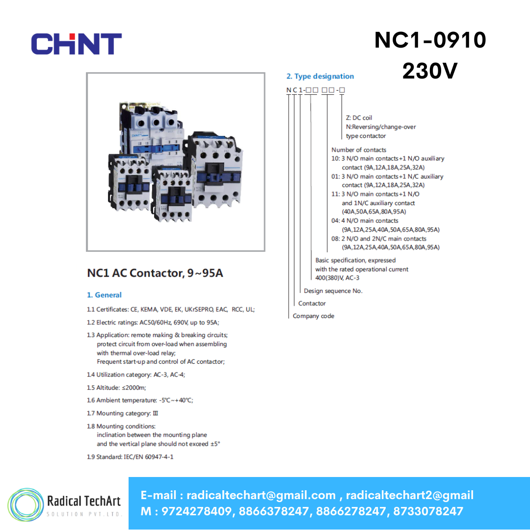 Chint NC1-09 3P Contactors – 3 Pole AC Contactor for Motor Control