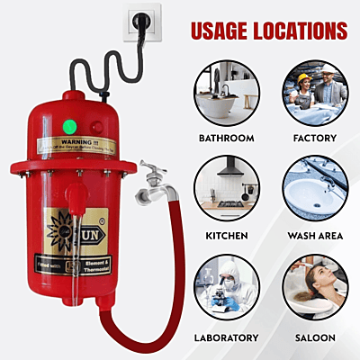 Yalli Sun Instant Water Heater 3KW Copper Coil - Portable Electric Geyser for Bathroom & Kitchen