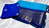 Rover Gold Line Jari Silk Saree - Turquoise & Ink Blue