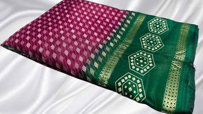 Raj Kanya Soft Binny Silk - Plum & Dark Green