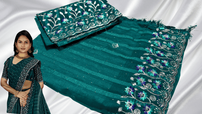 Chennai Exp Popcorn Silver Designer Saree - Bottle Green