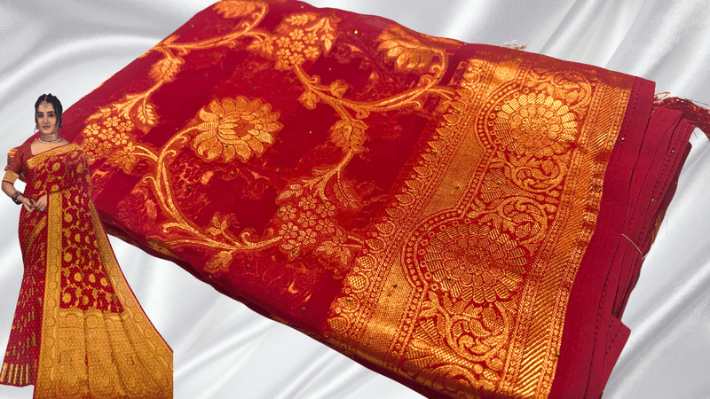 Fancy Tissue Gold Medal Saree - Rani Pink
