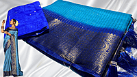 Rover Gold Line Jari Silk Saree - Turquoise & Ink Blue