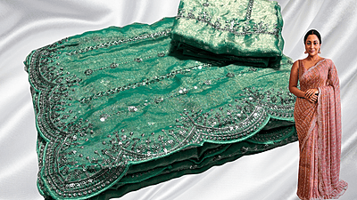 Diwali Special Space Full Stone Work Saree - Bottle Green Diwali Special Space Full Stone Work Saree - Bottle Green