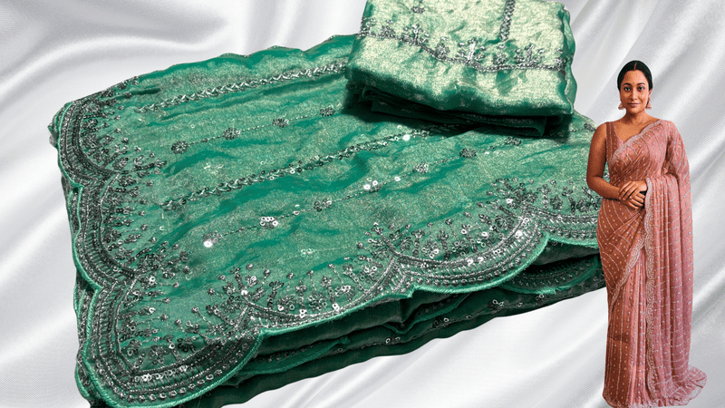 Diwali Special Space Full Stone Work Saree - Bottle Green