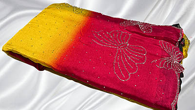 Gold Mine Butterfly Stone Saree - Red Pink Gold Mine Butterfly Stone Saree - Red Pink