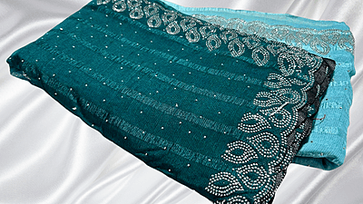 Popcorn Dual Color Stone Saree - Turquiose Popcorn Dual Color Stone Saree - Turquiose