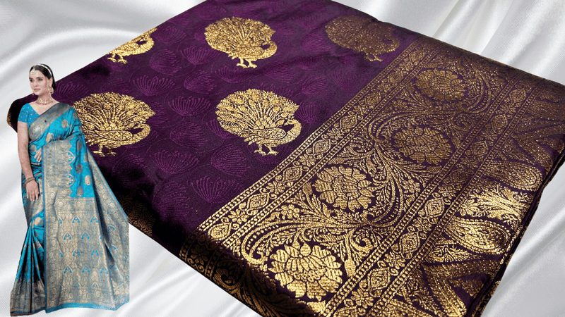 Banarasi Wedding Jari Silk Saree - Dark Plum