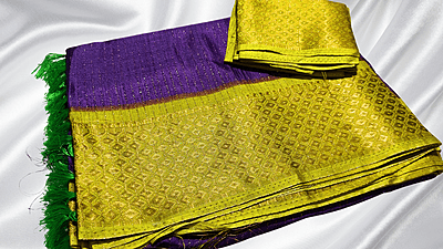 Shanti Pattu Gold Fany Silk Saree - Purple & Leaf Yellow Shanti Pattu Gold Fany Silk Saree - Purple & Leaf Yellow