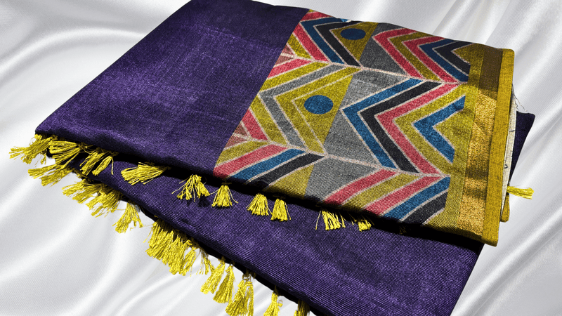 Valzhainar Pattu Digital Saree - Dark Purple