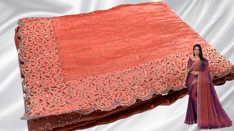 Space Silk Cut Stone Work Designer Saree - Peach