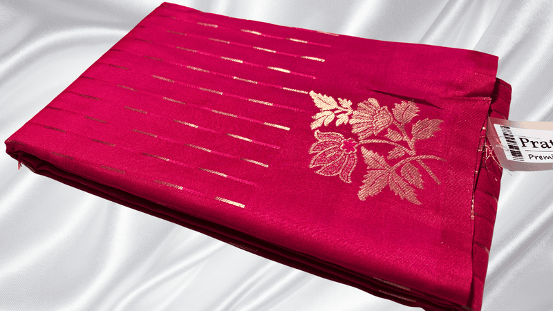 Raindrop Floral Silk Saree - Rani Pink