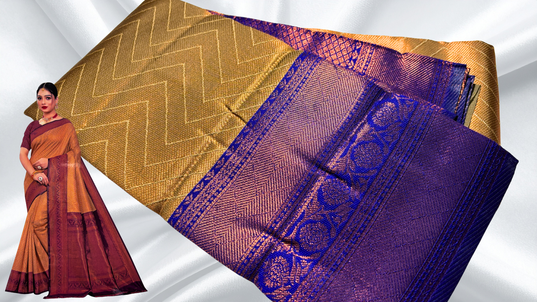 Keerthi Tissue Copper Saree - Cream