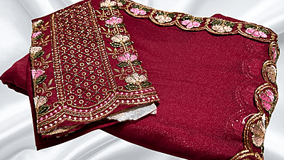 Natural Diamond Shimmer Designer Saree - Red Pink Natural Diamond Shimmer Designer Saree - Red Pink