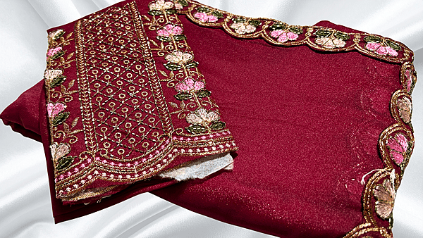 Natural Diamond Shimmer Designer Saree - Red Pink