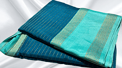 Sunshine Binny Silk Dual Jari Saree - Aqua Blue