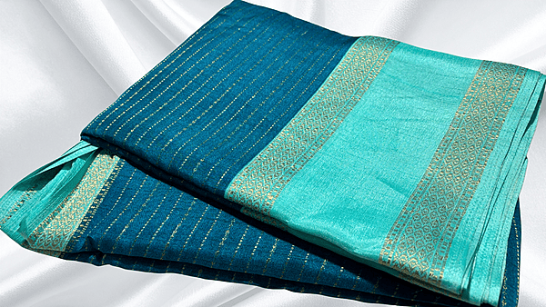 Sunshine Binny Silk Dual Jari Saree - Aqua Blue