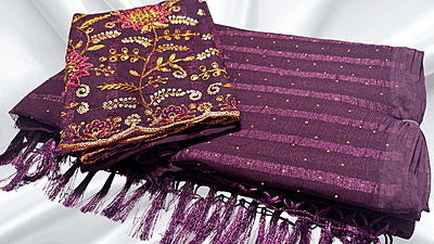 Solo Popcorn Gold Designer Saree - Dark Plum Solo Popcorn Gold Designer Saree - Dark Plum