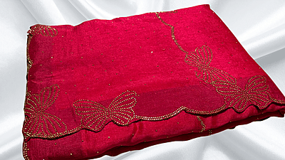 Butterfly Gold Stone Marble Saree - Rani Pink