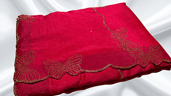 Butterfly Gold Stone Marble Saree - Rani Pink