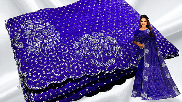 Grand Stone Work Space Gulab Silk Saree - Royal Blue