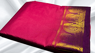 Mysore Silk Manga jari Saree - Magenta & Dark Plum