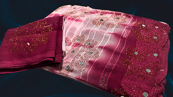 Sun Rose Aari Work Fancy Saree - Magenta