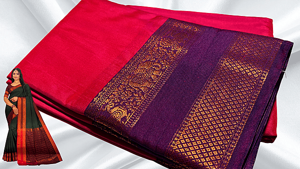 Kamakshi Soft Mysore Silk Saree - Red Pink