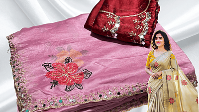 Nice Look Mirror Work Saree - Baby Pink