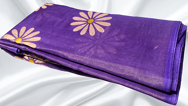 Brasso Cotton Digital Flower Saree - Purple