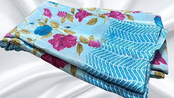 Turkey Silk Floral Saree - Aqua